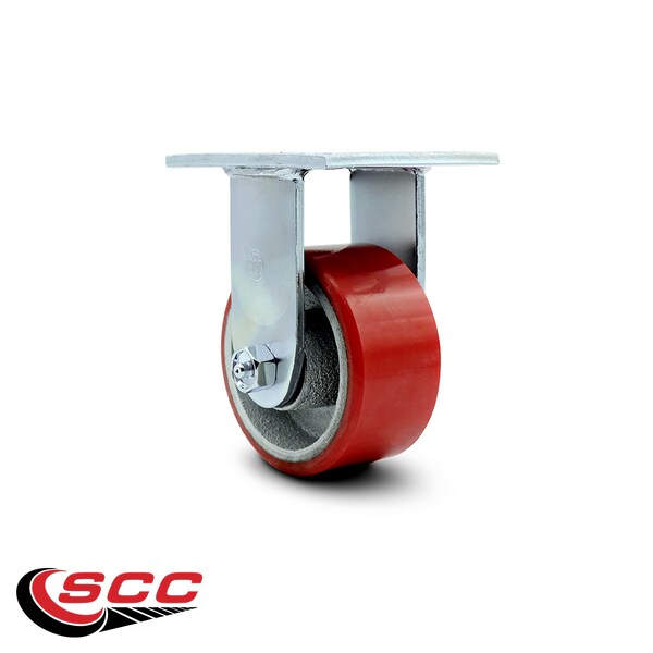 4 Inch Red Poly on Cast Iron Wheel Rigid Caster with Ball Bearing
